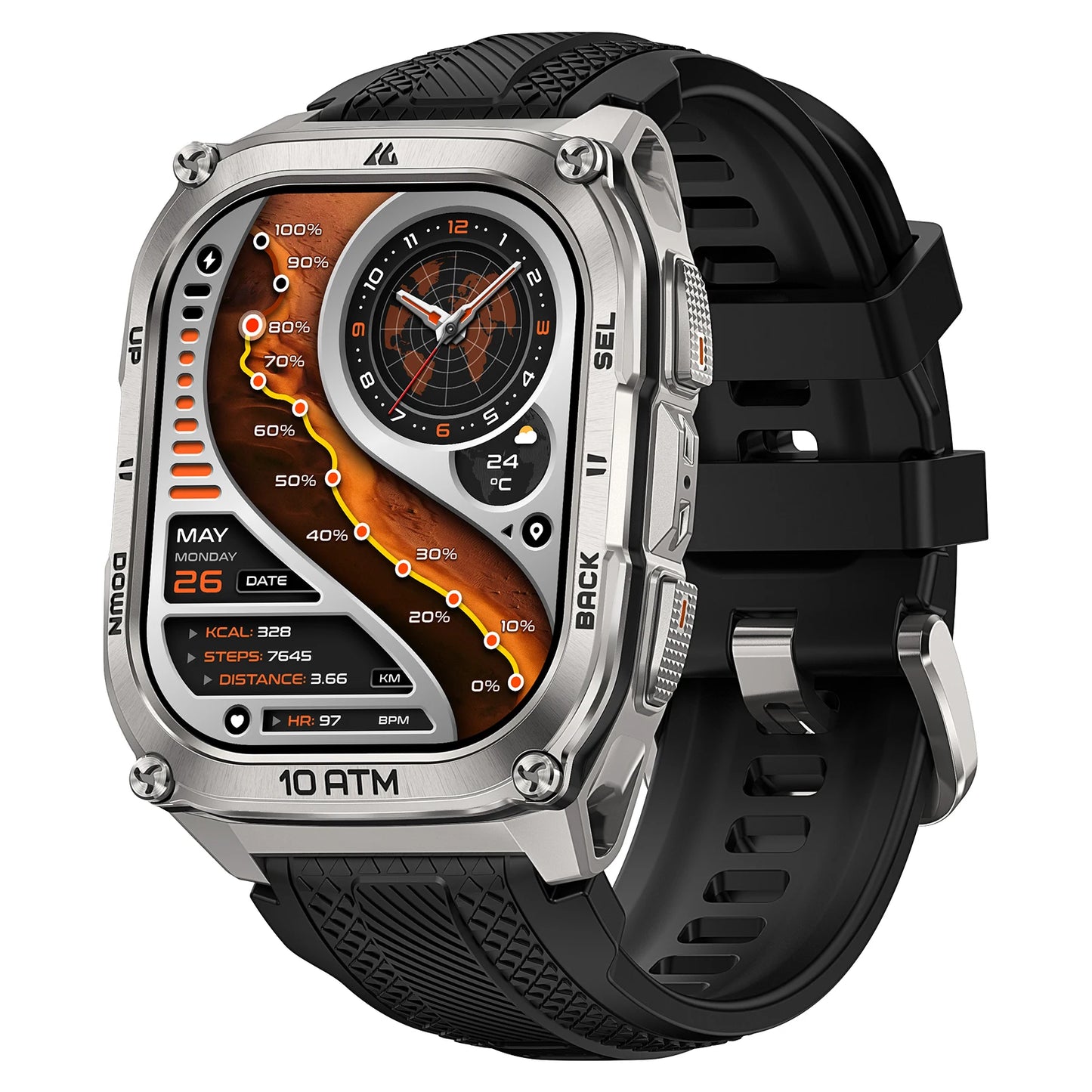 KOSPET Tank M4 Smart Watch Stainless Steel 6-Sat GPS Offline Maps 10ATM Waterproof 45M Dive 24/7 Health Monitor for Android iOS