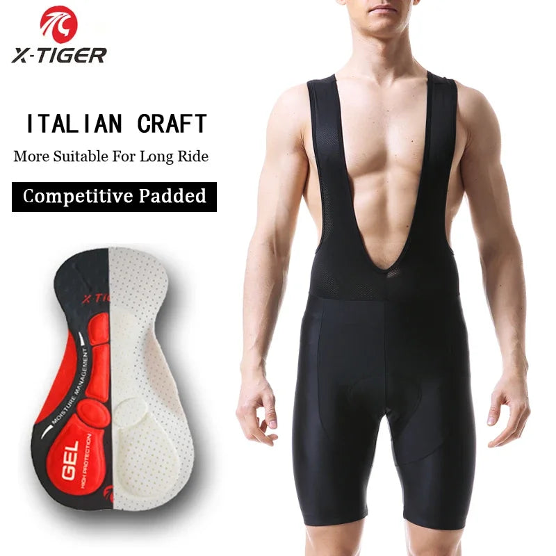 X-TIGER Pro Cycling Bib Shorts Mountain Bike Shorts Summer ShockProof 5D GEL Pad Cushion MTB Bicycle Bib Tights Triathlon