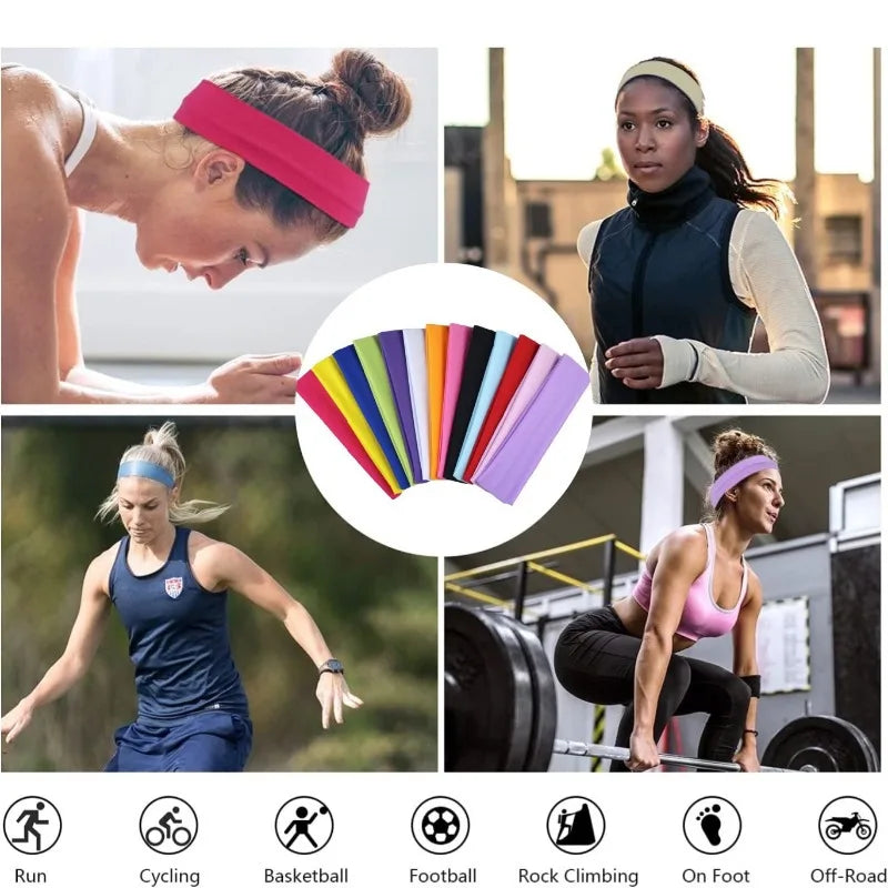 10PCS Sports Headbands for Women, Elastic Non-Slip Sweat-Absorbing Woven Polyester Headwrap for Yoga Running Workout