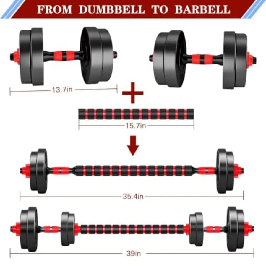 Adjustable Dumbbells Set of 2 Convertible to Barbell Lightweight Free Weights for Home Gym Women and Men Equipment in Black