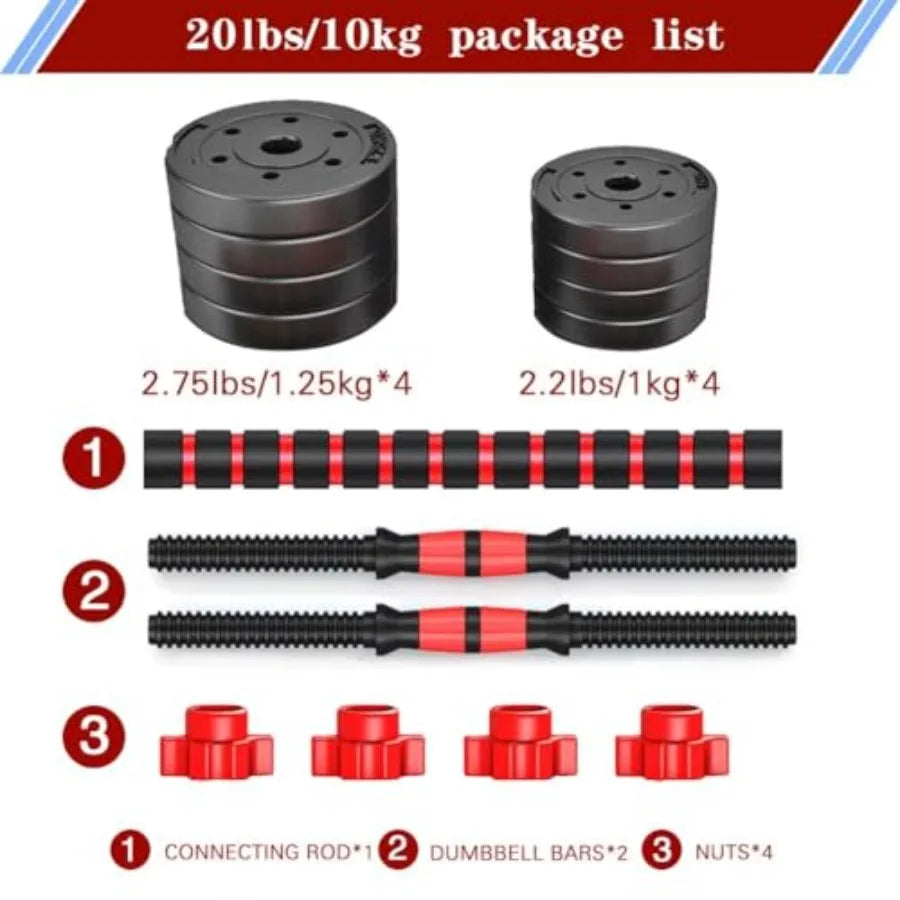 Adjustable Dumbbells Set of 2 Convertible to Barbell Lightweight Free Weights for Home Gym Women and Men Equipment in Black