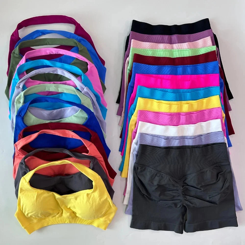 Yoga Sports Bra Leggings Gym Set Women's Seamless High ElasticBra Vest Buttock lift Shorts Set Daily Exercise Gym Sports Set