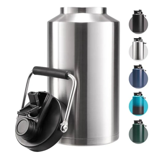 One Gallon Insulated Water Bottle for Travel: 2-in-1 Straw and Spout Lid Keep Cold 24Hrs Leakproof 128oz Water Jug With Handle